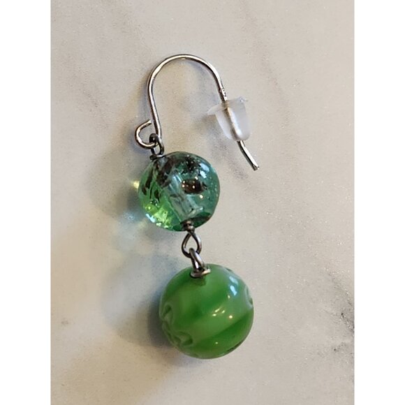 Sterling Silver Green Glass Bead Dangle Earrings - Picture 5 of 5